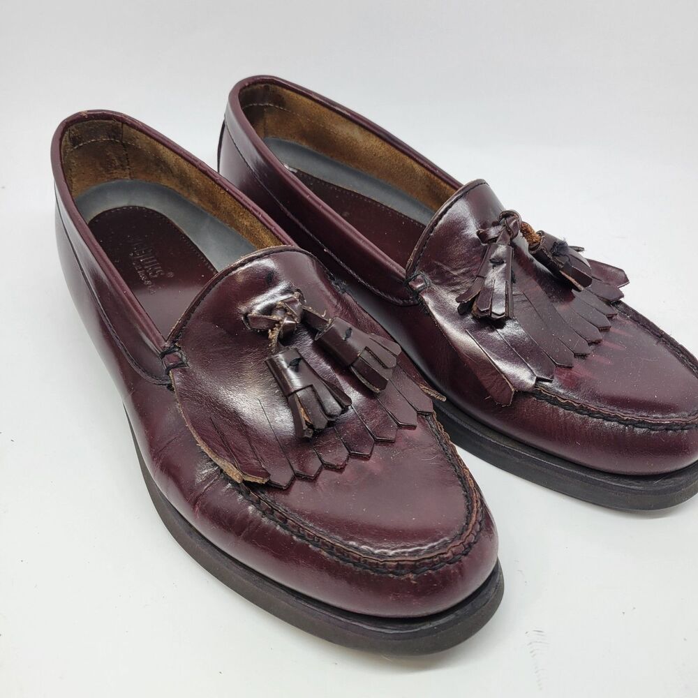 Bass Weejuns Mens Burgundy Leather Kilted Tasseled Rubber Sole Loafers US 9.5 M